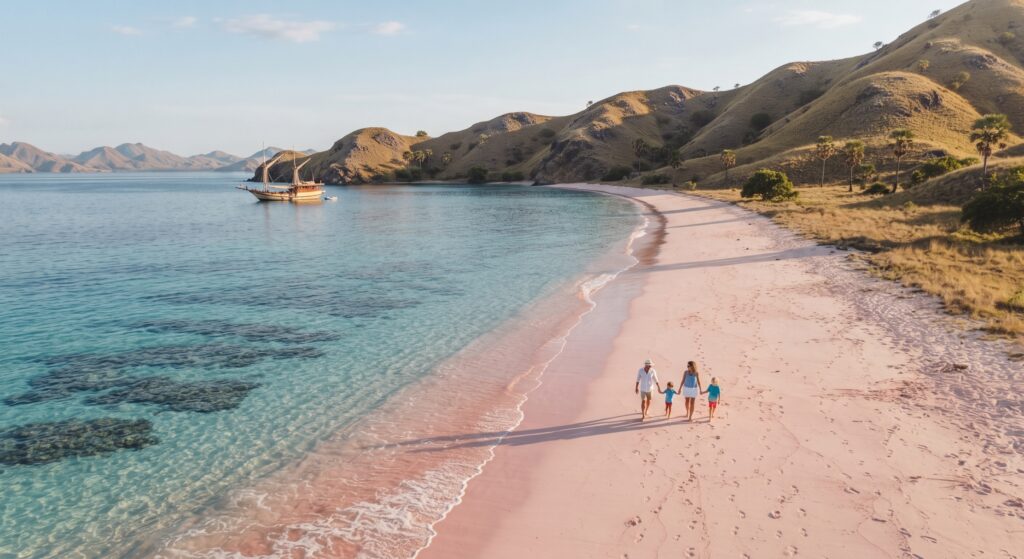famille à pink beach, komodo