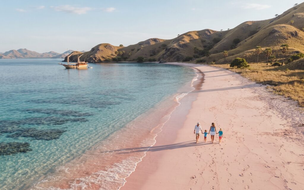 famille à pink beach, komodo